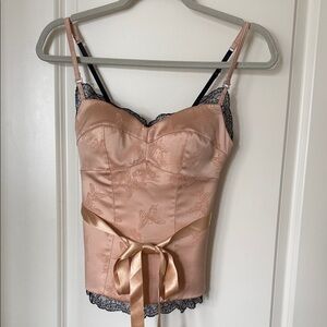 Satin Lace Trim Camisole with Bow